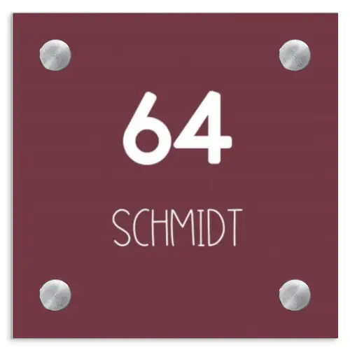 Bordeauxrood - Modern Naambord Vierkant klein -3d