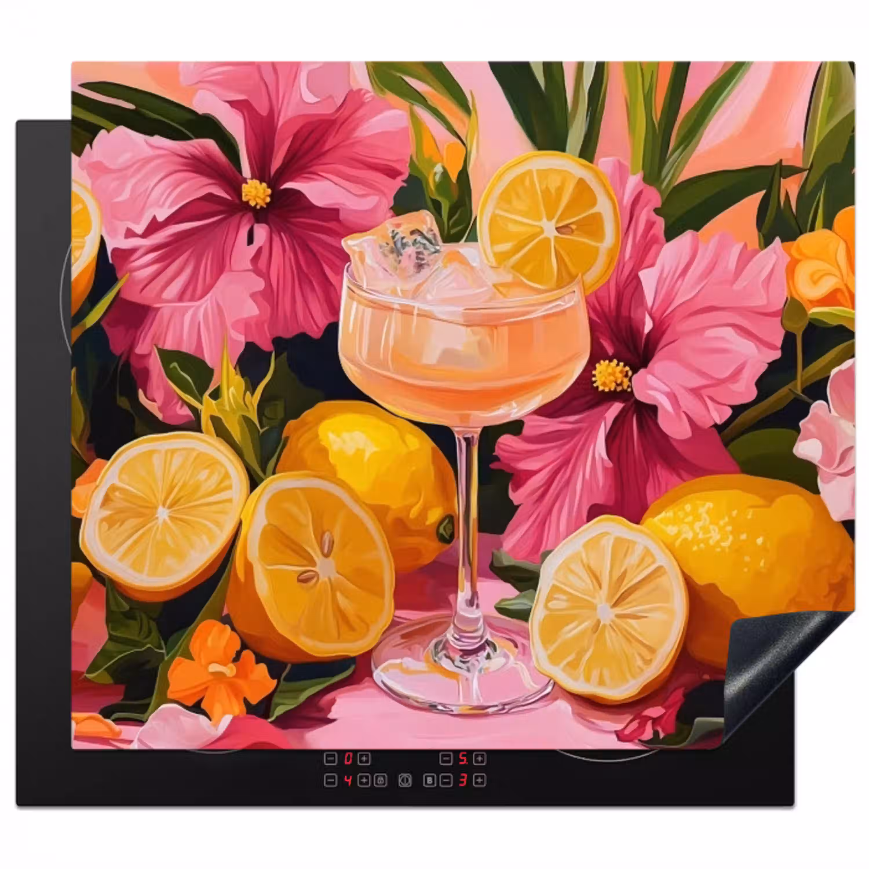 Drink - Bloemen - Yellow Inductie beschermer vinyl 3mm middel -3d