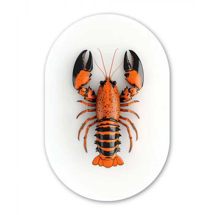 Kreeft - Zwart - Oranje - Wit - Uniek Wandcirkel Ovaal Glas middel -3d