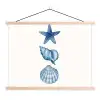 Zeester - Schelpen - Blauw textielposter latten blank klein -3d