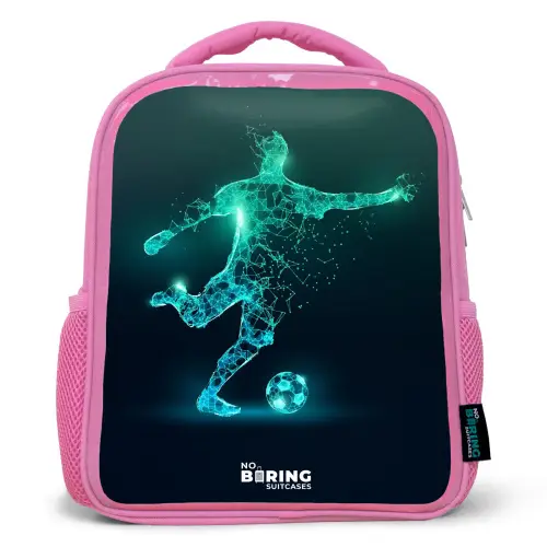 Voetballer trapt met kracht in digitale vorm Kinderrugzak - Roze middel -3d
