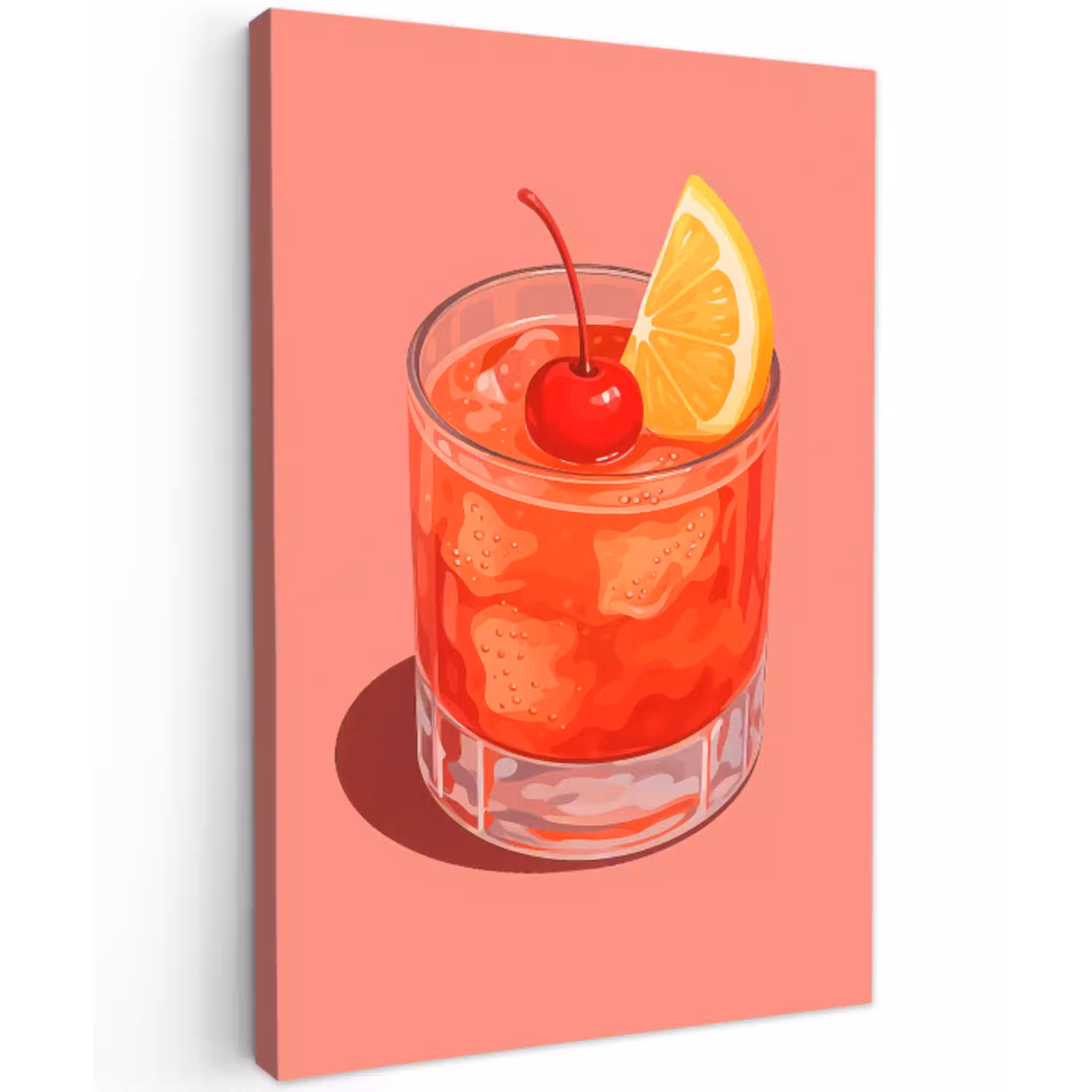 Glas - Ijsblokjes - Citroen - Kers Tuinposter op houten frame 2 cm dik middel -3d