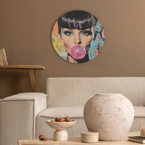 Kauwgom - Vrouw - Penseelstreken - Modern Akoestische PET Vilt - Rond klein -sfeer1