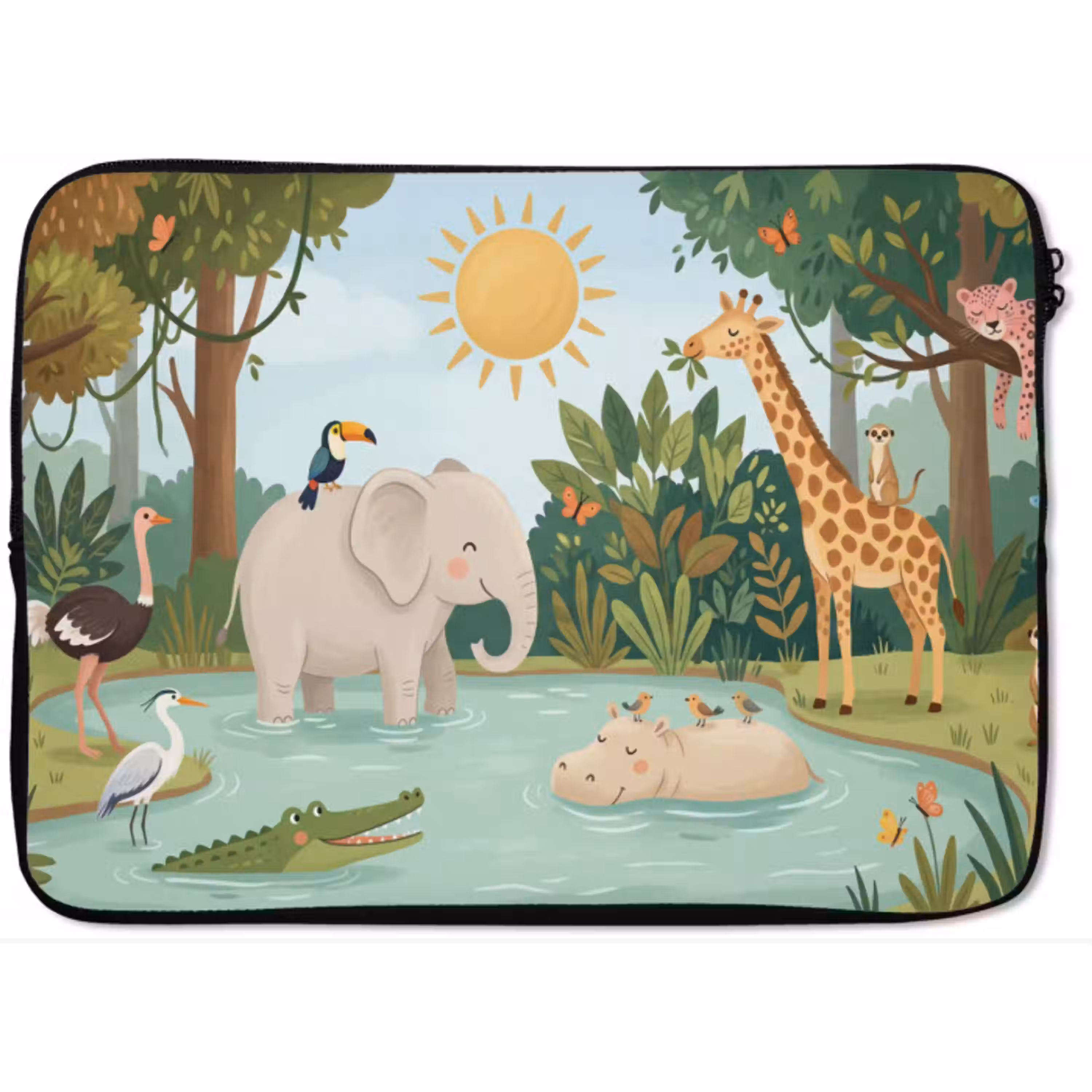 Jungle - Oase - Dieren - Kleurrijk laptophoes neopreen klein -zkaufland3dotto