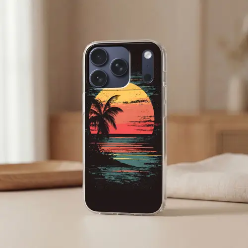 Strand - Minimalistisch - Zon - Oranje Telefoonhoesje iPhone 17 Pro klein -sfeer2