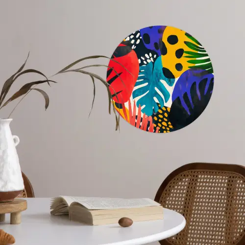 Bladeren - Vormen - Abstract - Kleurrijk Wandcirkel behangsticker klein -sfeer3