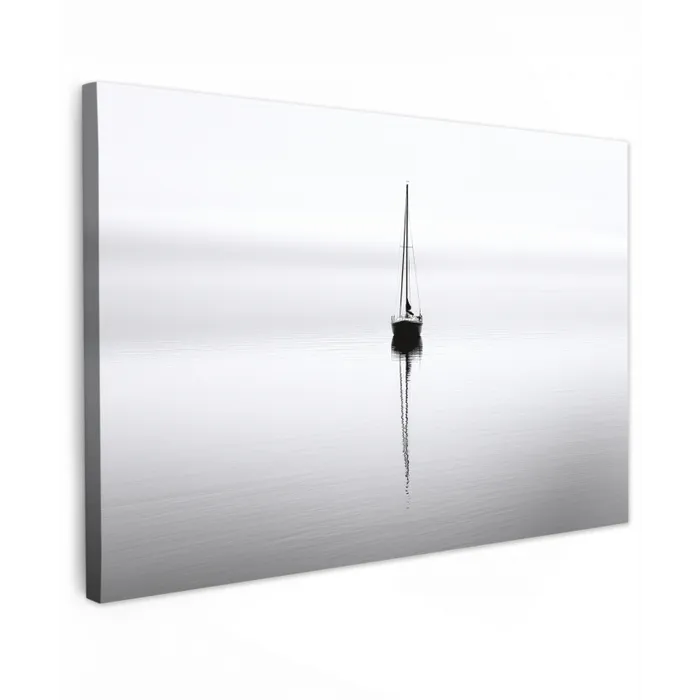 Zeilboot - Zwart - Water - Silhouet Tuinposter op houten frame 2 cm dik klein -3d
