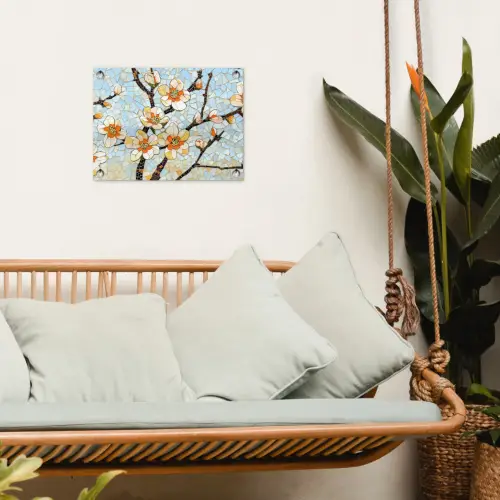 Bloesems - Wit - Mozaïek - Tak tuinposter los doek klein -sfeer7