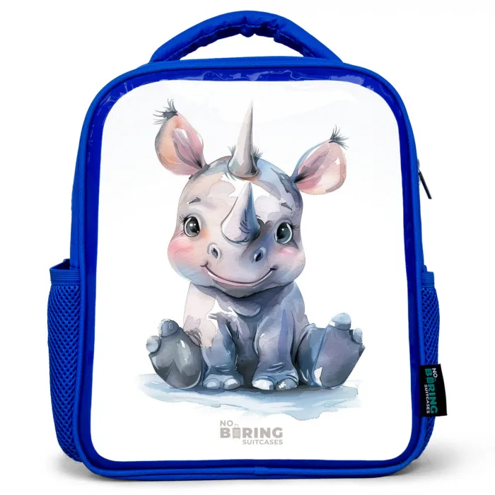 Baby neushoorn Kinderrugzak - Blauw middel -3d
