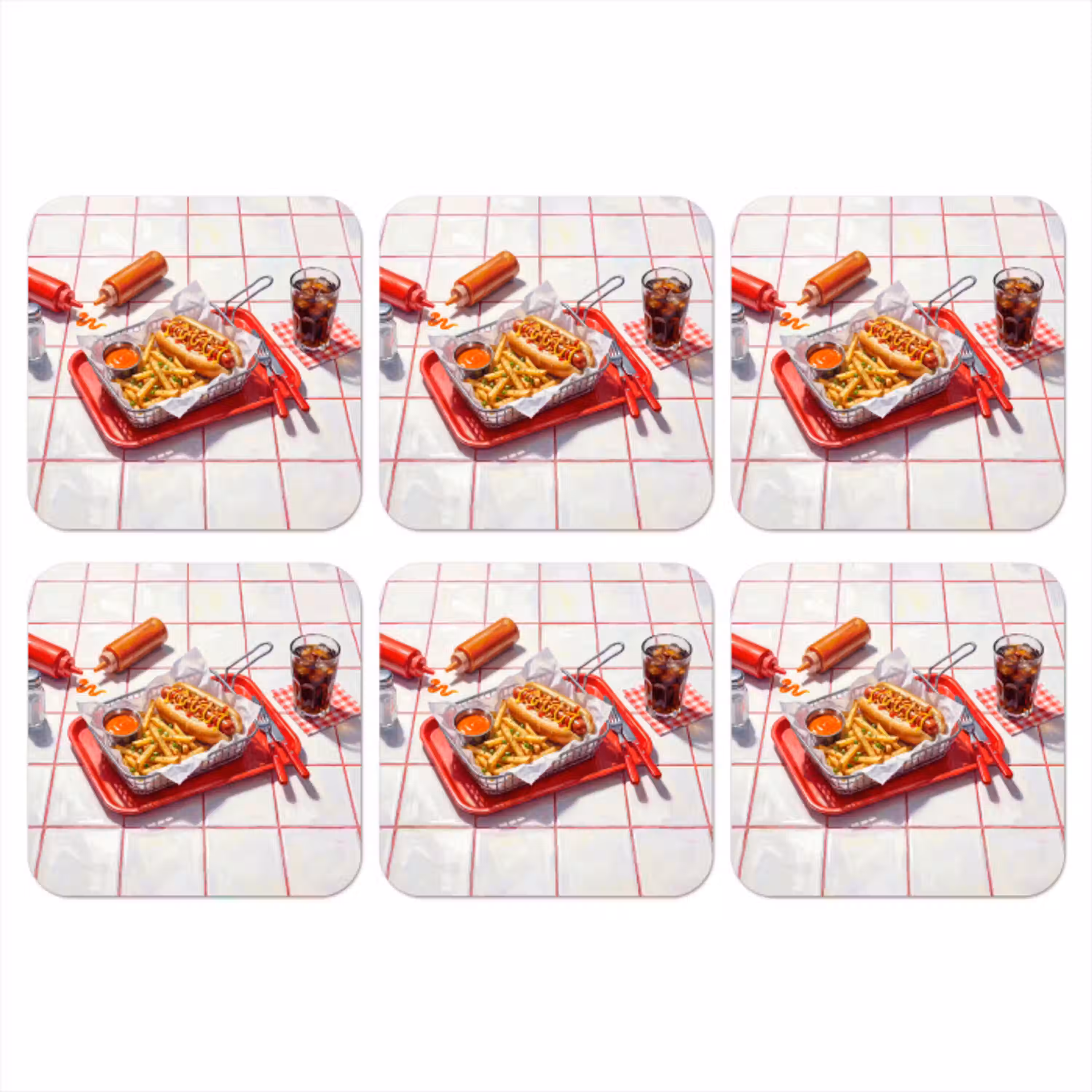 Eten - Hotdog - Fastfood - Modern - Rood onderzetter kurk middel -3d