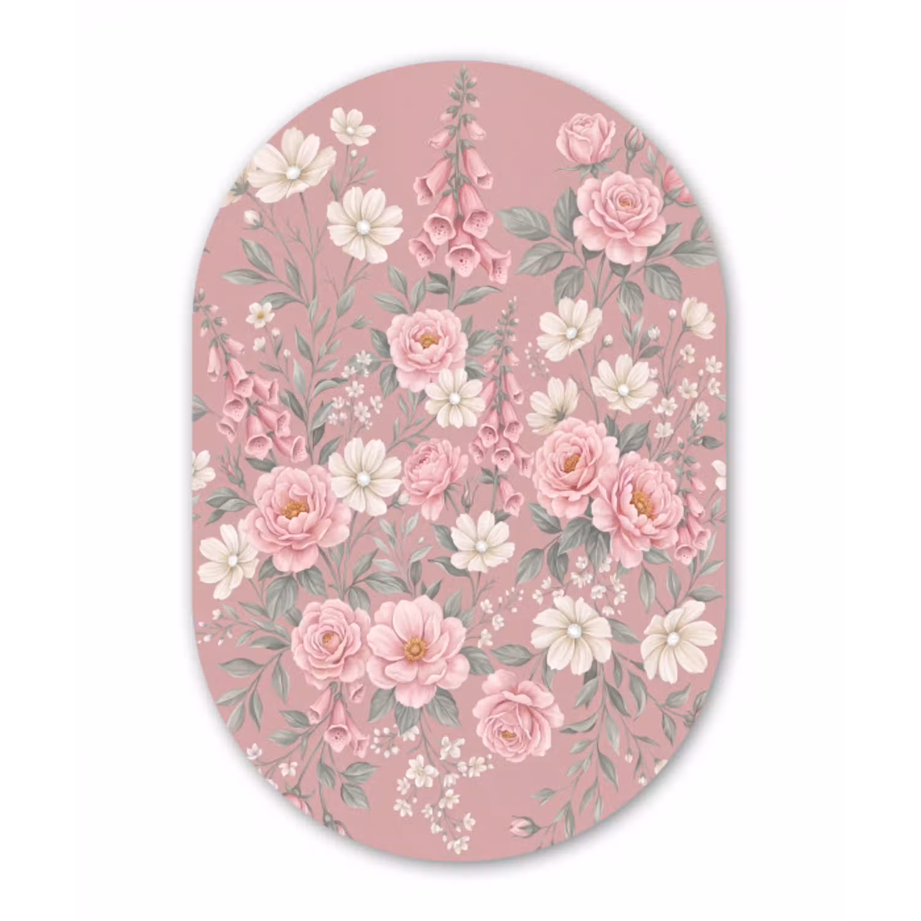 Pioenrozen - Vingerhoedskruid - Pink Wandcirkel Ovaal Aluminium middel -3d