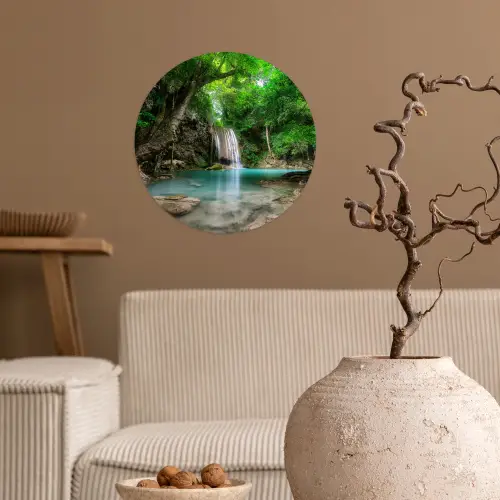 Jungle - Waterval - Planten - Water - Natuur Wandcirkel behangsticker klein -sfeer1