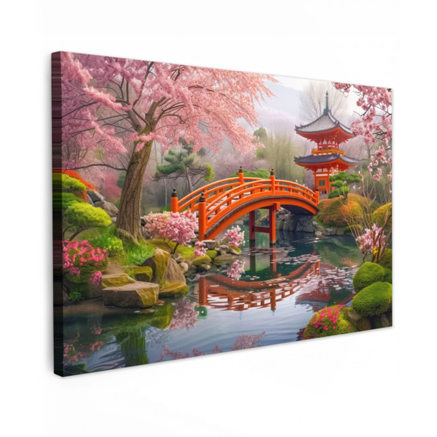 Lentebloei in Japanse Tuin Tuinposter op houten frame 2 cm dik klein -3d