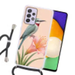 Vogel - Bloem - Natuur - Roze Hoesje Samsung Galaxy A52 5G met koord klein -sfeer1