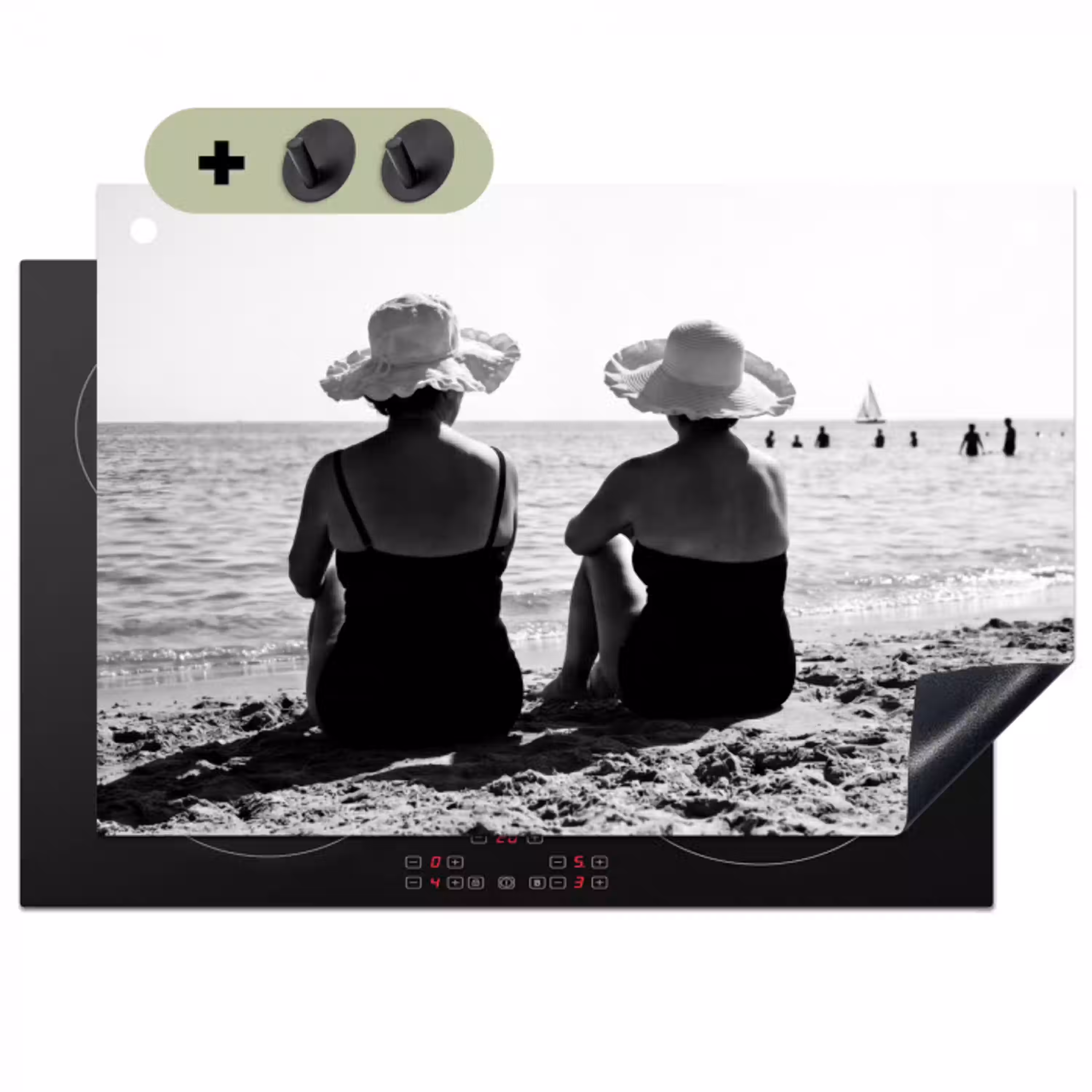 Vrouwen - Zonnehoed - Strand - Zwart - Wit Inductie beschemer met haakjes klein -3d