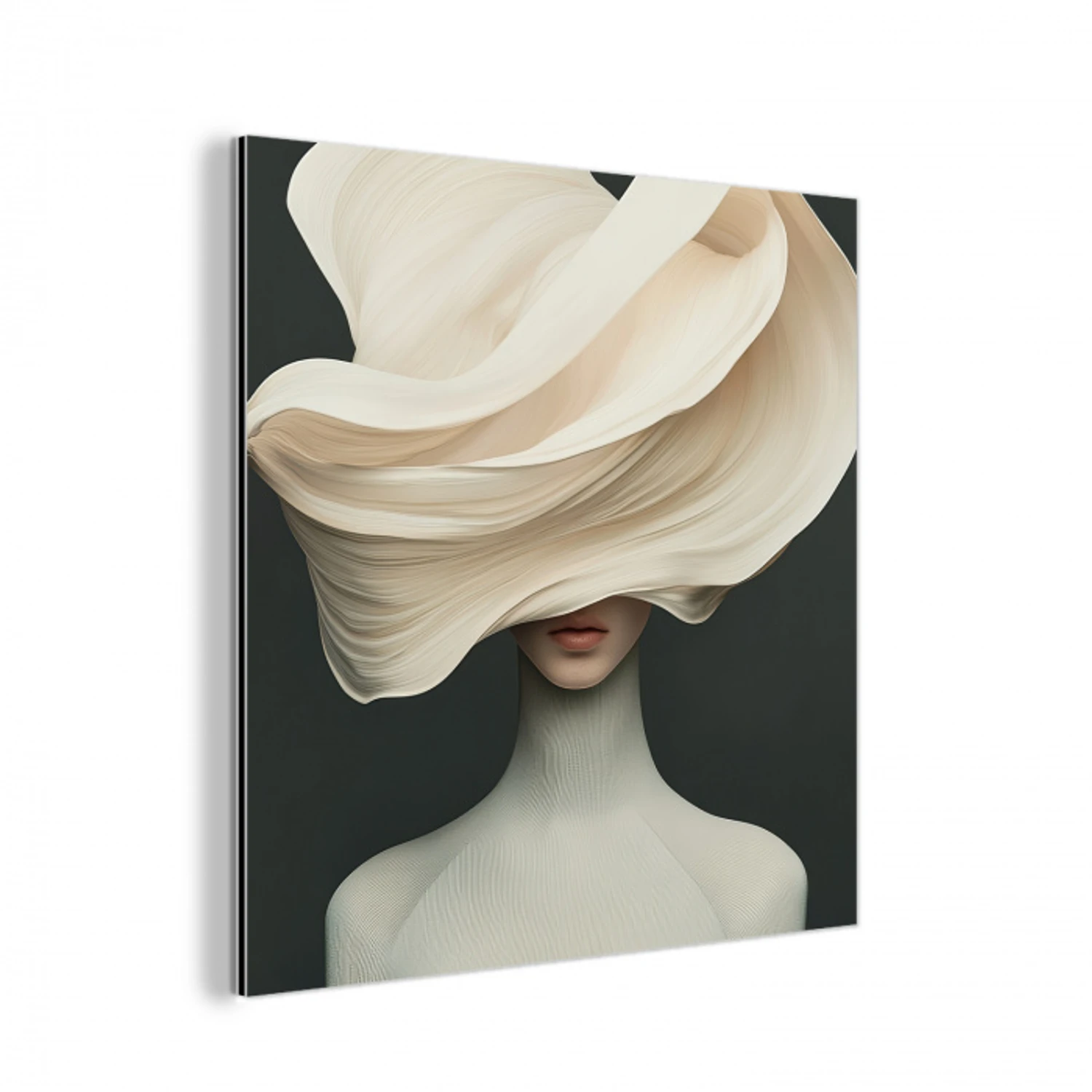 Vrouw - Beige - hoed aluminium wit klein -3d