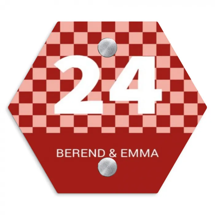 Rood - Blokjes - Klassiek Naambord Hexagon klein -3d