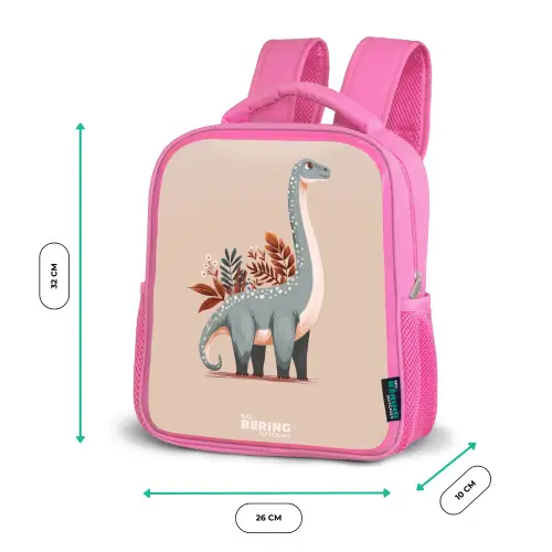 Blauwe dinosaurus op een beige achtergrond Kinderrugzak - Roze middel -productfoto_formaten