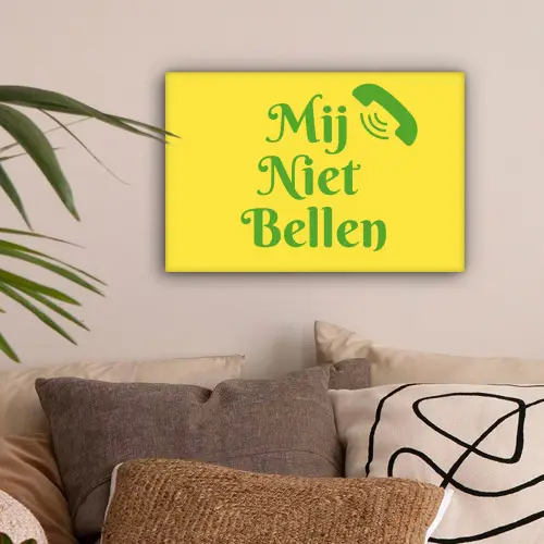 Mij niet bellen - Telefoon - Geel canvas 2cm klein -sfeer1