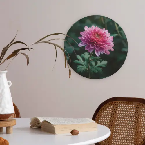 Blad - Chrysant - Roze - Schaduw Akoestische PET Vilt - Rond klein -sfeer3