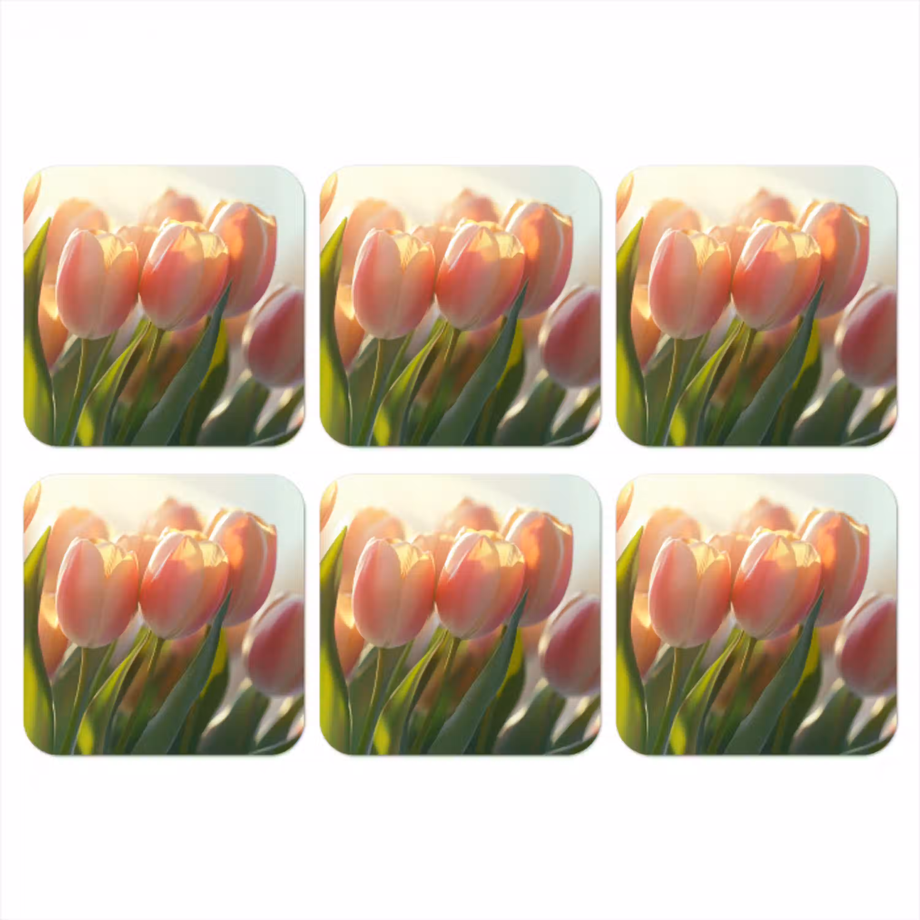 Tulpen - Roze - Zonnestralen onderzetter kurk middel -3d