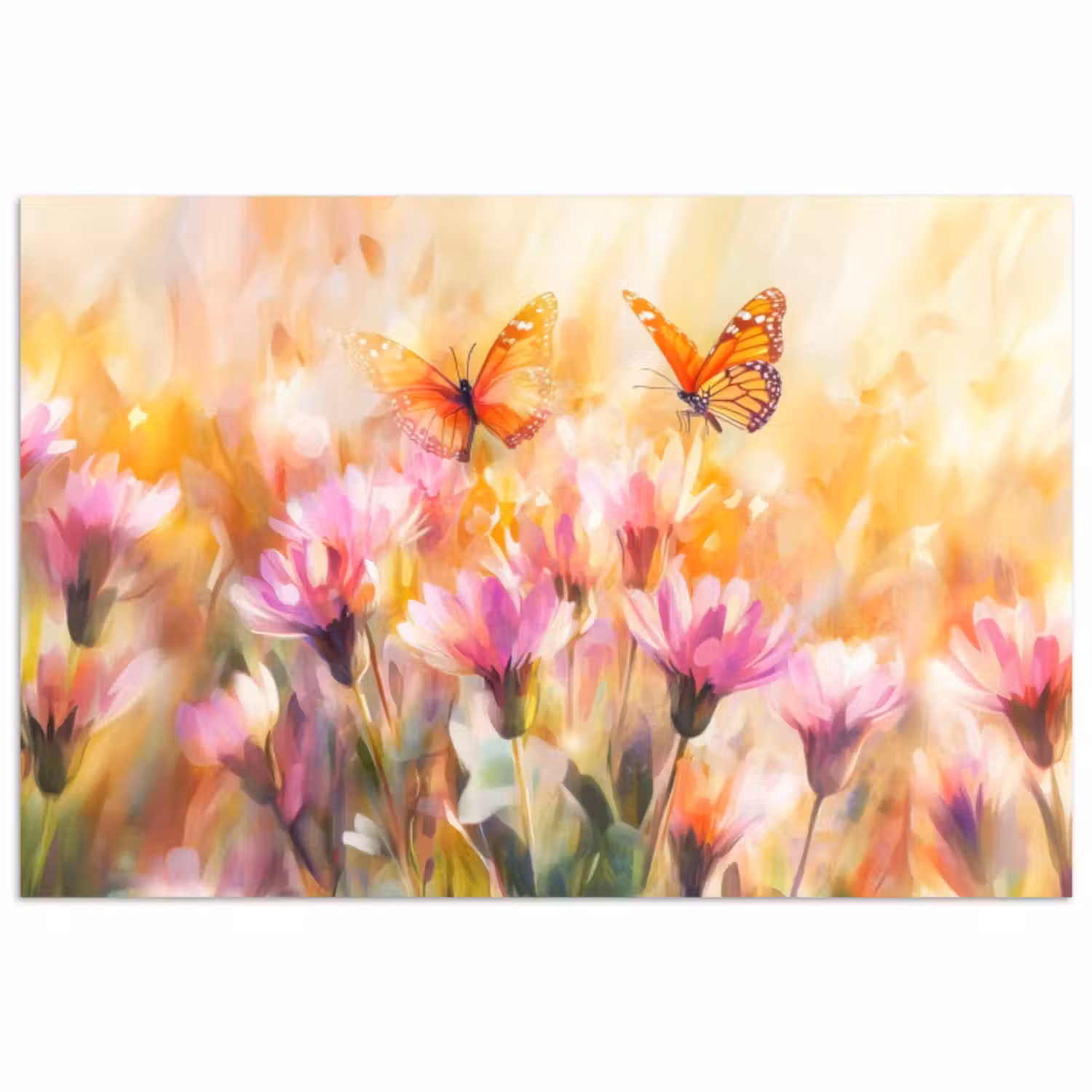 Poster – Vlinders - Oranje - Bloemen