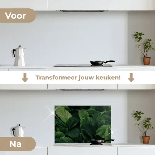 Natuur - Tropisch - Bladeren - Groen keuken achterwand spatscherm klein -voor_na_NL