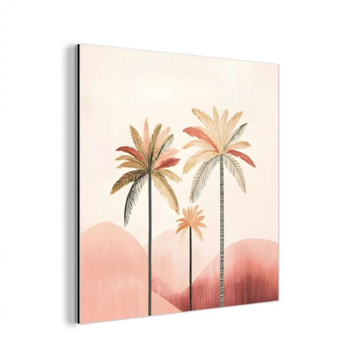 Palmbomen - Heuvels - Minimalistisch - Zachtroze aluminium wit klein -3d