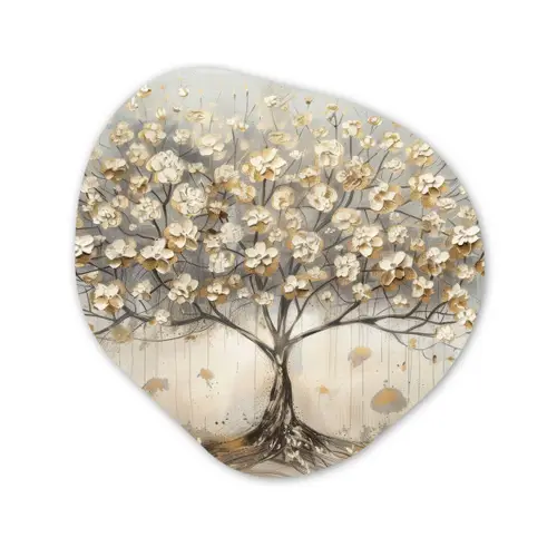 Boom - Beige - Goud - Verflook - Grijs Wandcirkel Organisch Forex 3mm klein -3d