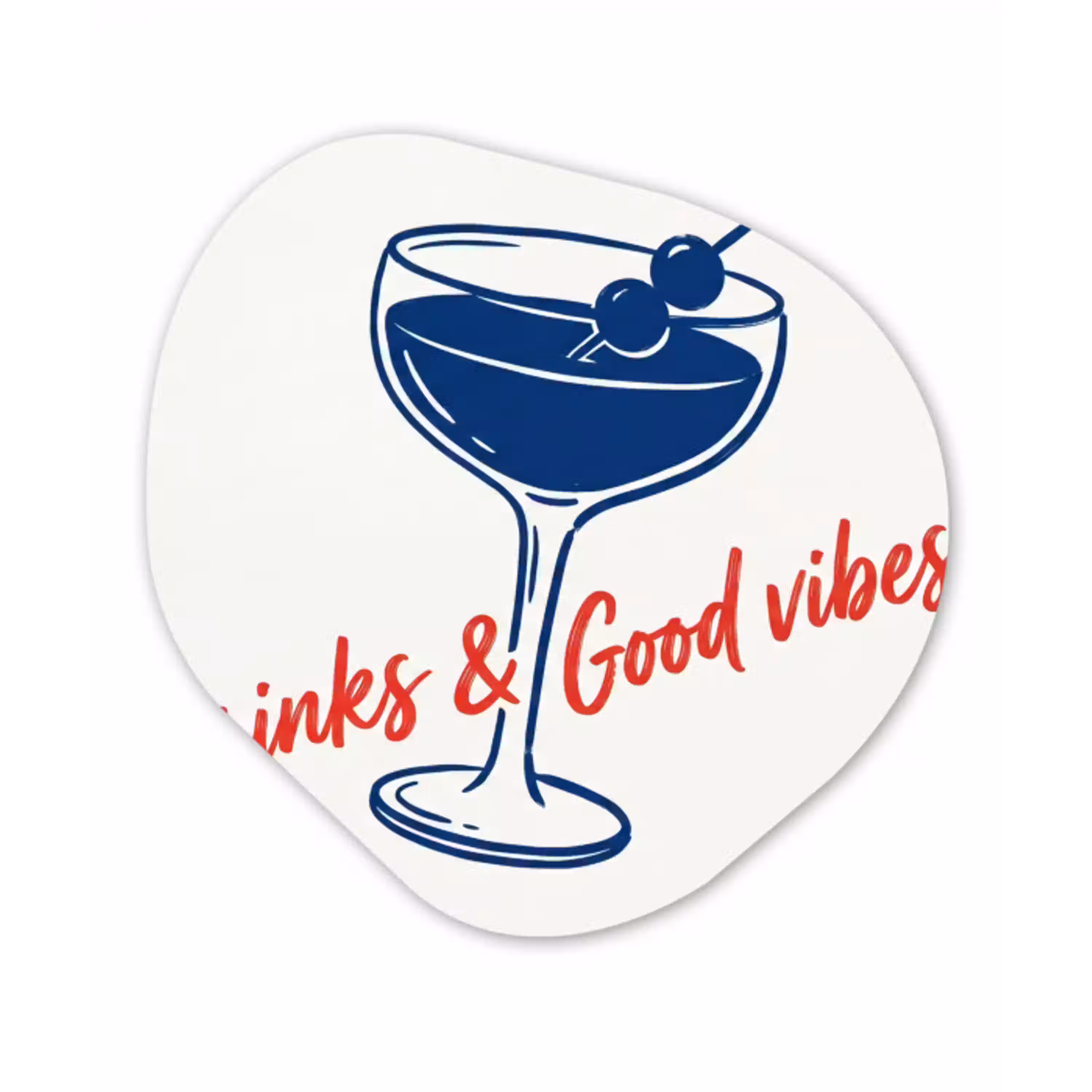 Cocktail - Glas - Illustratie - Blauw - Wit Wandcirkel Organisch Aluminium middel -3d