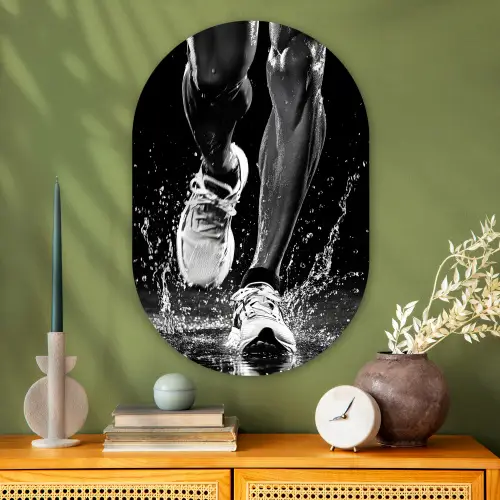 Hardloopschoenen - Rennen - Druppels - Zwart Wandcirkel Ovaal Glas middel -sfeer2