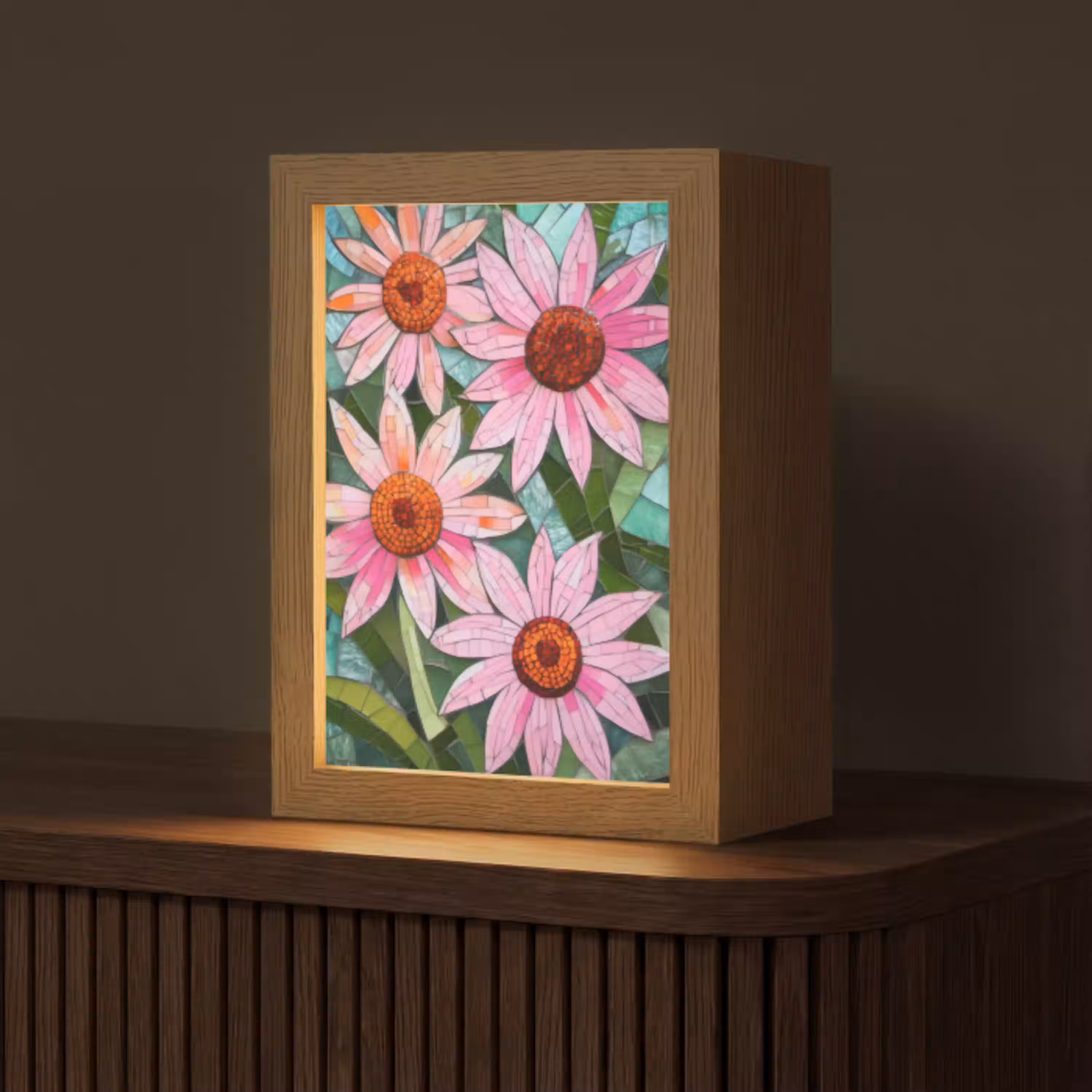 Bloemen - Roze - Glasmozaïek Light Box met kabel (Tafellamp) klein -z3d_website