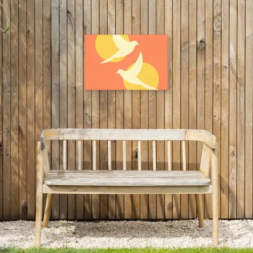 Vogels - Cirkels - Geel Tuinposter op houten frame 2 cm dik klein -sfeer4