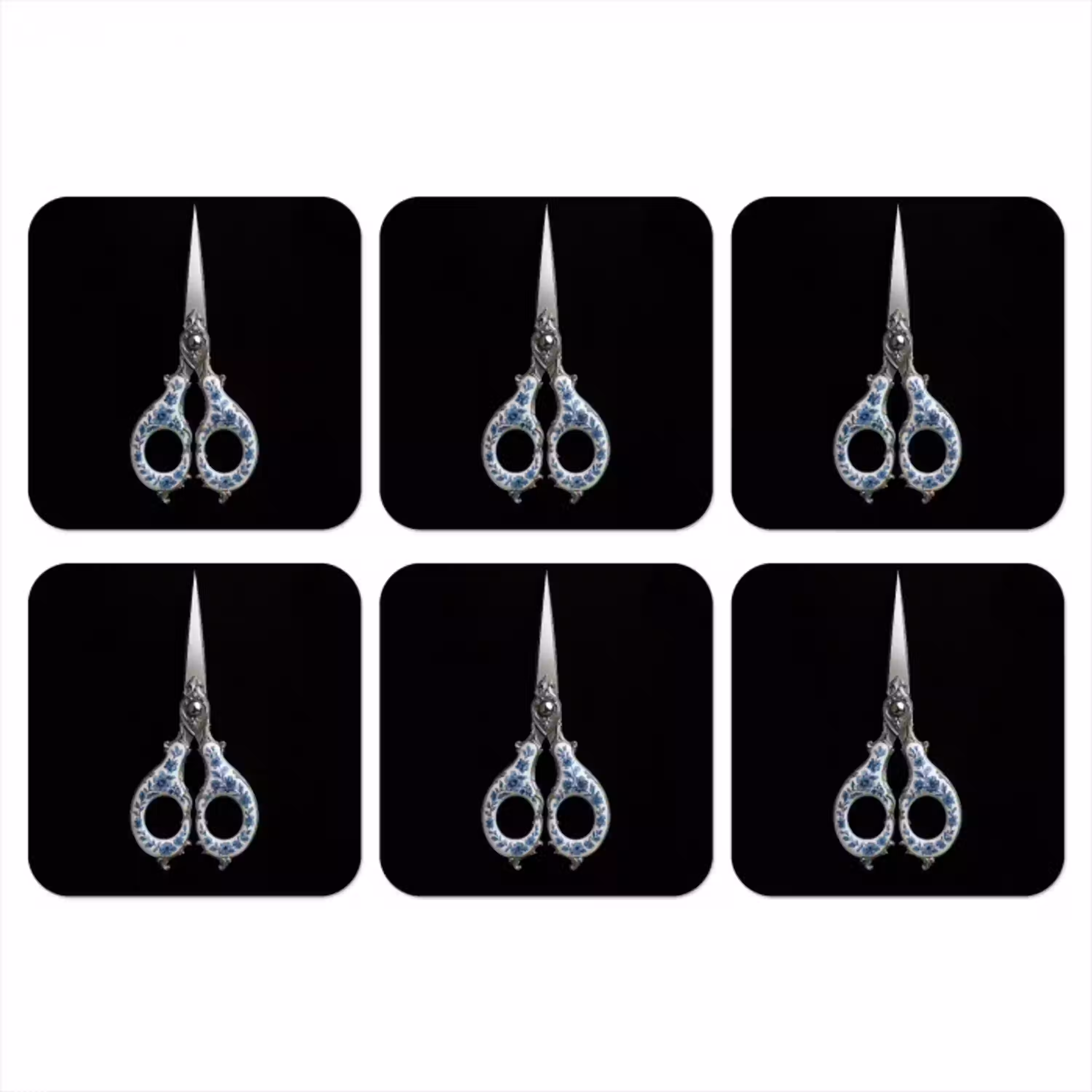 Schaar - Delfts blauw - Zwart onderzetter kurk middel -3d