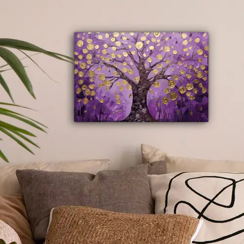 Levensboom - Boom - Paars - Goud - Modern canvas 2cm klein -sfeer1