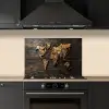 Wereldkaart -  Hout - Mozaïek keuken achterwand spatscherm klein -sfeer1