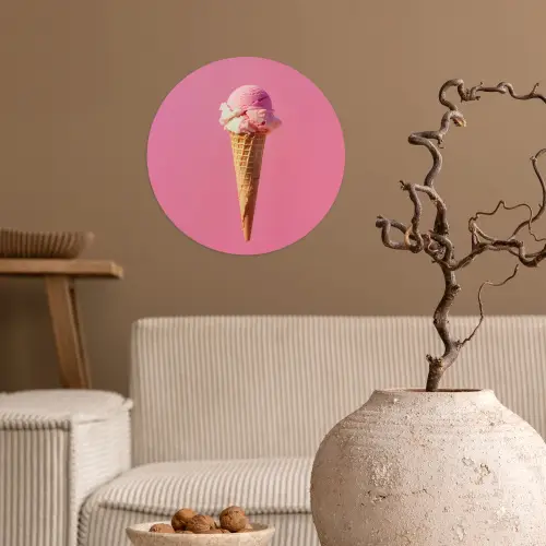 Hoorntje - Schepijs - Roze Wandcirkel behangsticker klein -sfeer1
