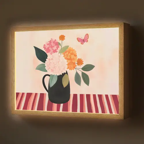 Vaas - Bloemen - Vlinder - Rood Light Box met batterij (Wandlamp) middel -z3d_website