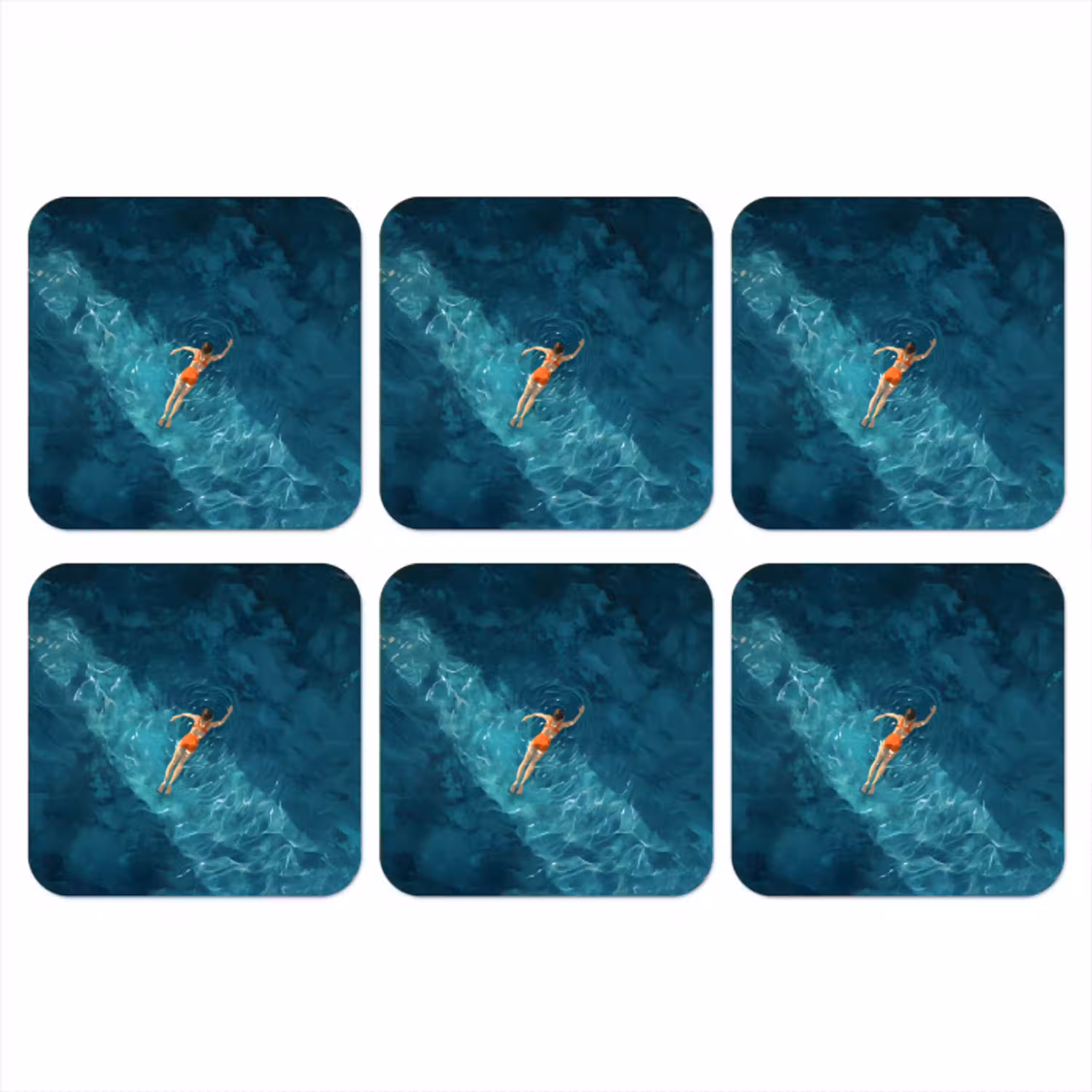 Vrouw - Water - Bikini - Oranje onderzetter kurk middel -3d