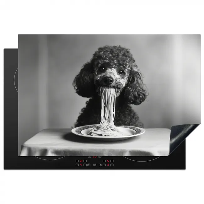 Poedel - Hond - Zwart - Wit - Schattig - Pasta Inductie beschermer vinyl 3mm klein -3d