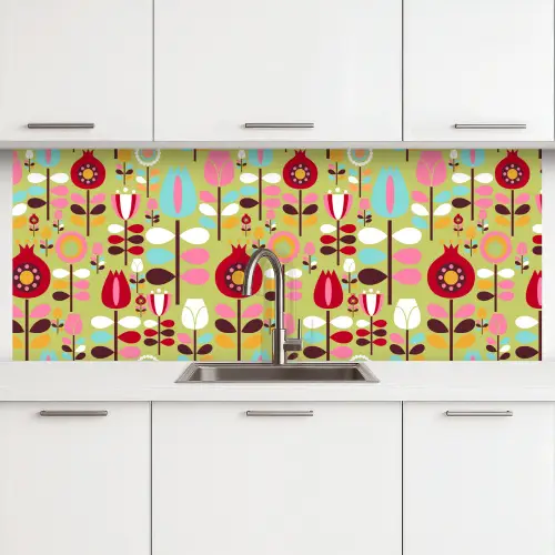 Patronen - Bloemen - Kleuren keuken achterwand 2 middel 871 -3d