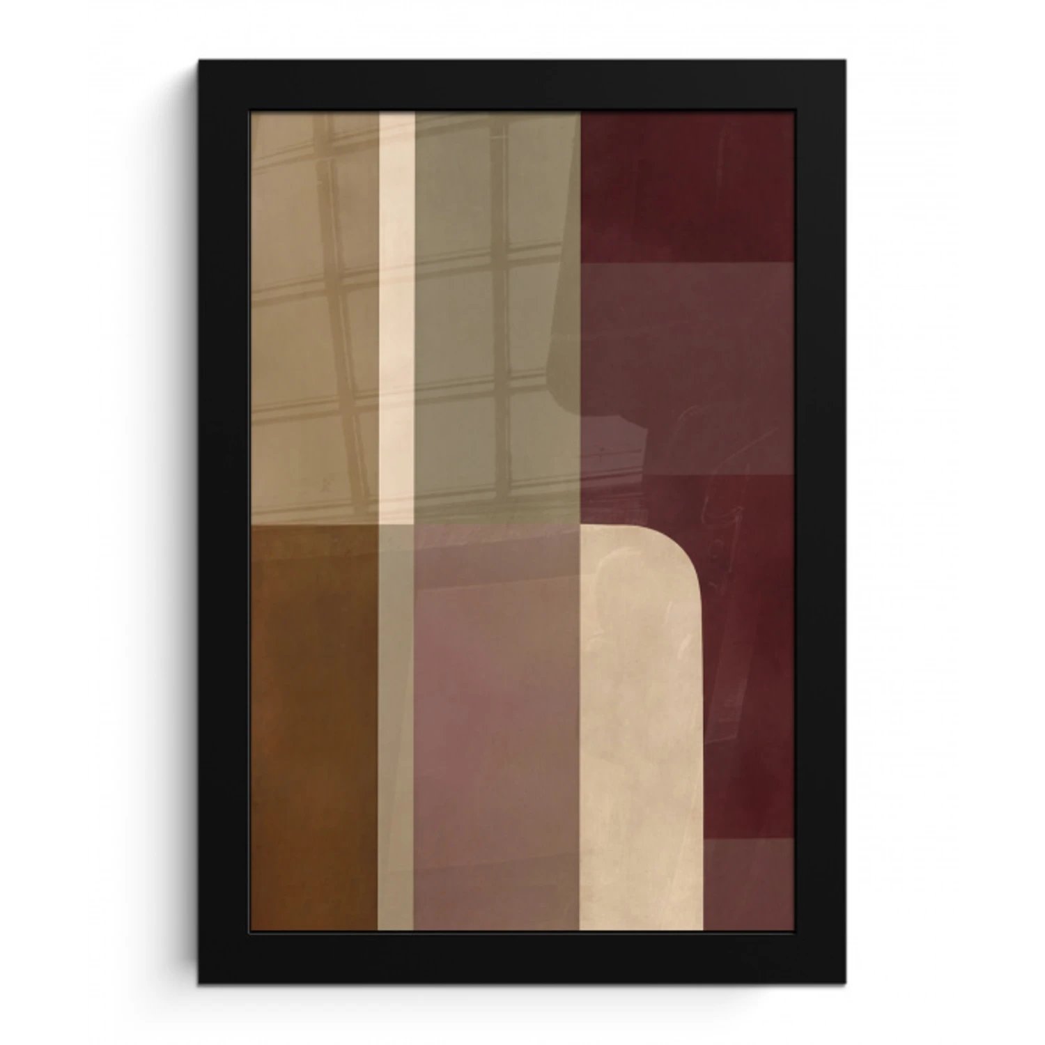 Vlakken - Abstract - Bordeaux - Lijnen fotolijst zwart zonder passe partout klein -3d