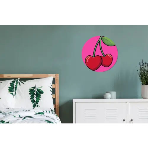 Kers - Roze - Fruit Wandcirkel aluminium klein -slaapkamer