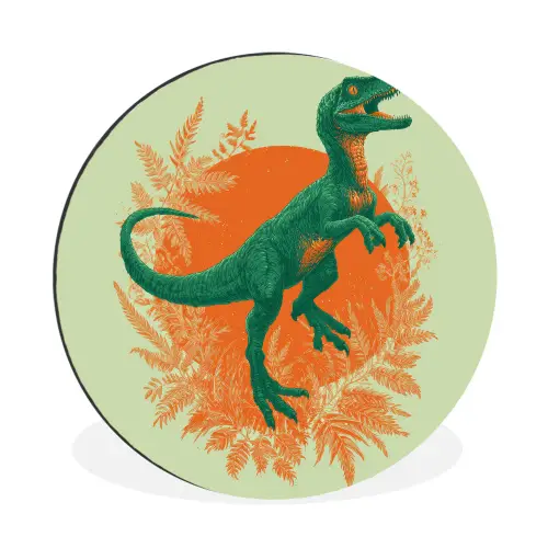 Dinosaurus - Groen - Planten - Cirkel Wandcirkel aluminium klein -3d