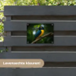 Vogel - Tak - Geel - Bladeren tuinposter los doek klein -sfeer3