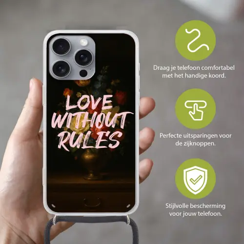 Liefde - Modern - Bloemen Hoesje iPhone 16 Pro Max met koord klein -sfeer2_NL