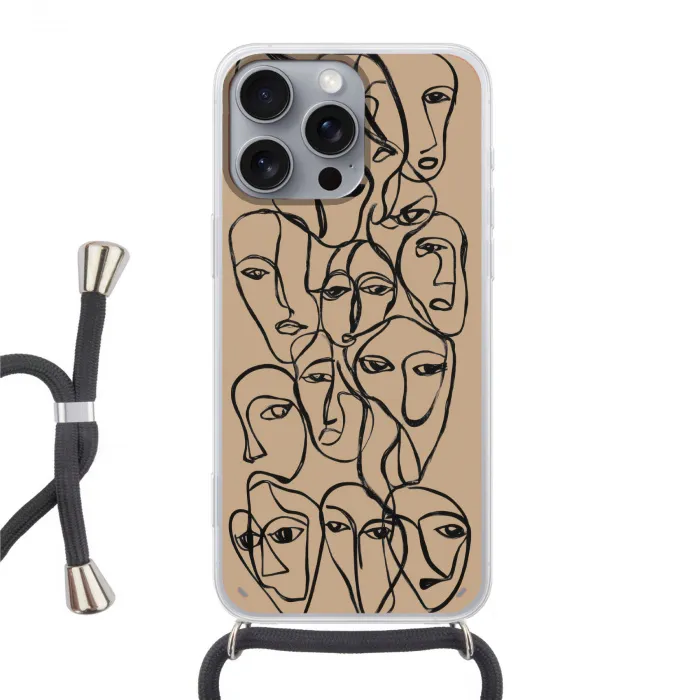 Gezichtenzee - Lijntekening - Abstract Hoesje iPhone 16 Pro Max met koord klein -3d