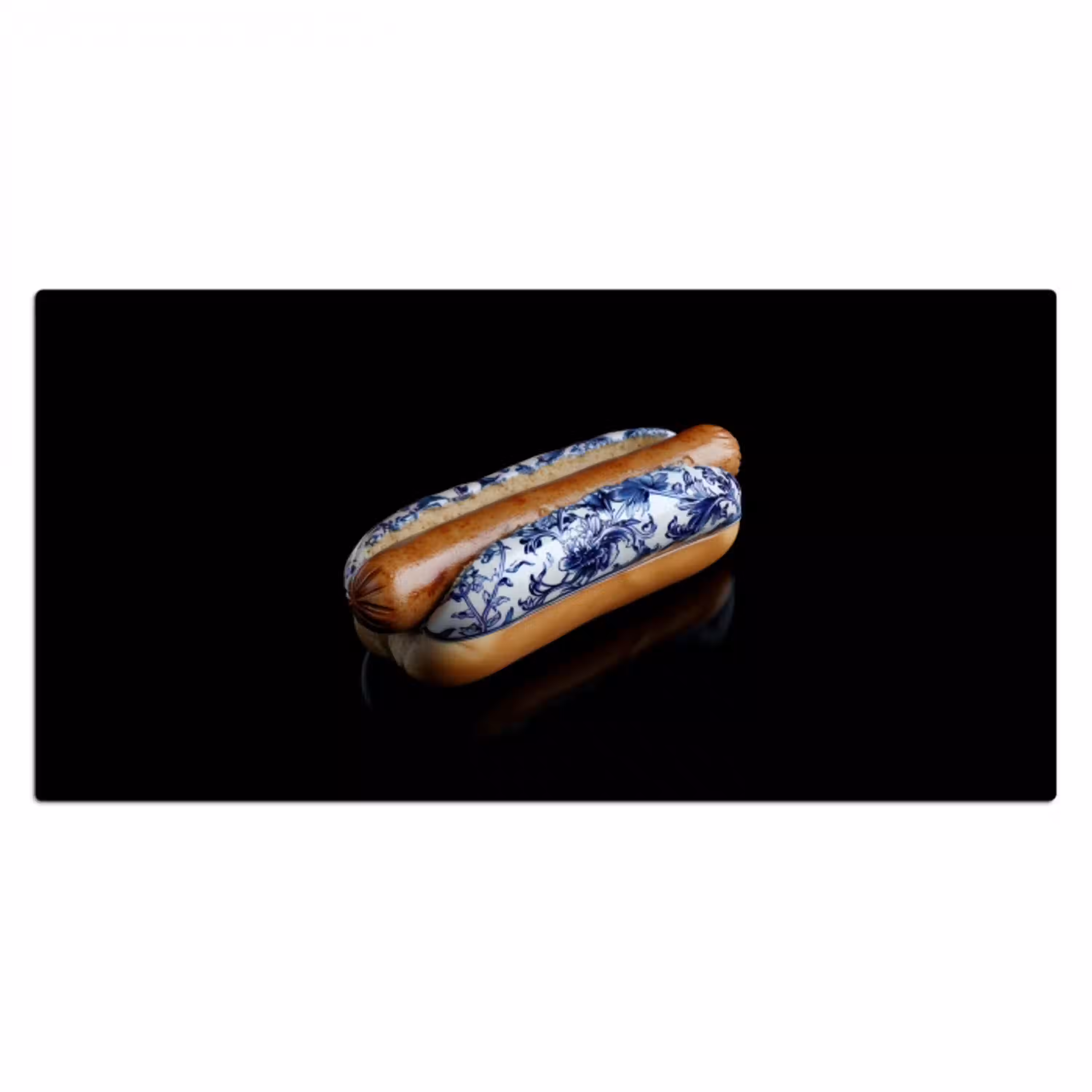 Hotdog - Porselein - Delfts blauw - Eten Muismat XXL klein -3d_leeg