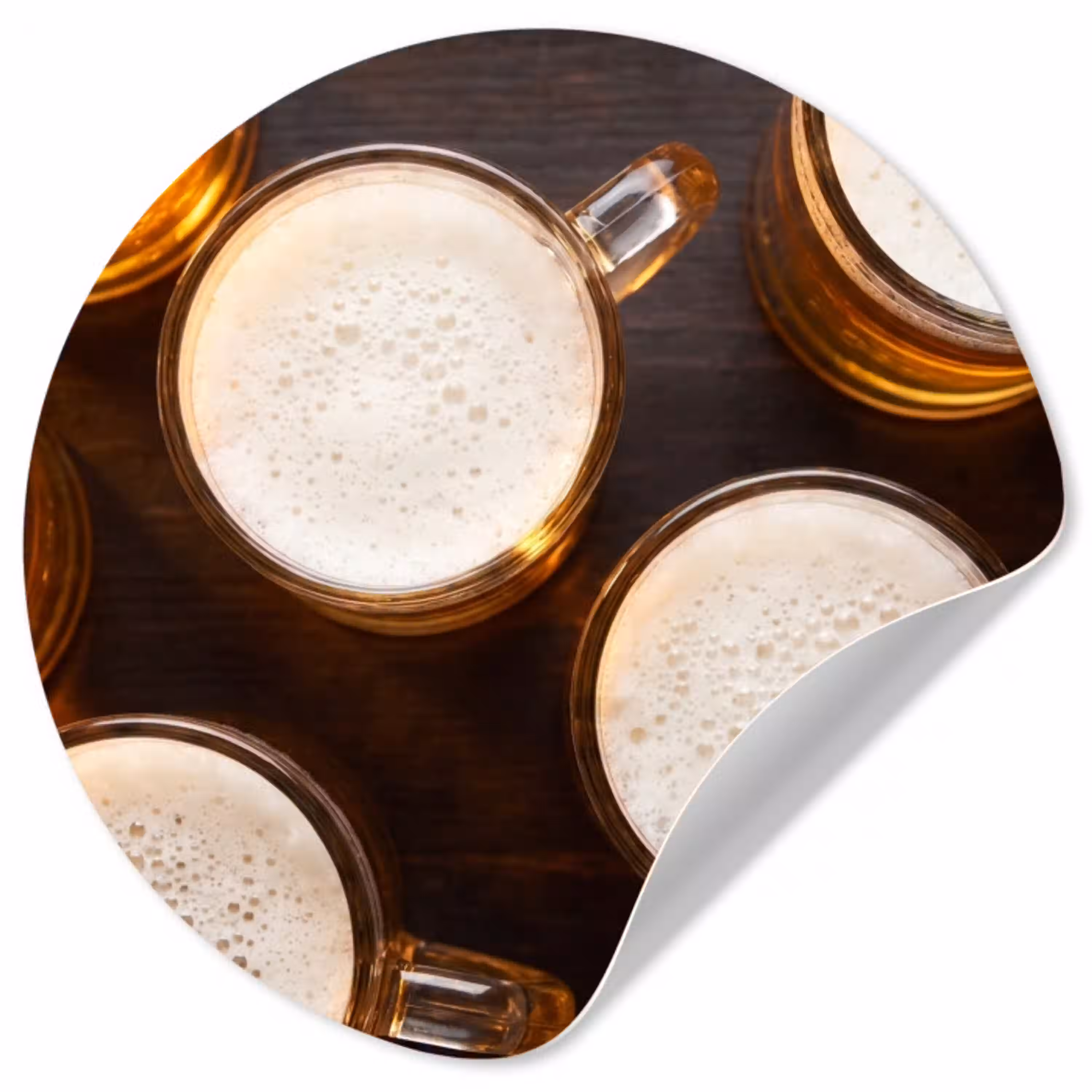 Bier - Glazen - Schuim - Hout - Drank Wandcirkel behangsticker klein -3d