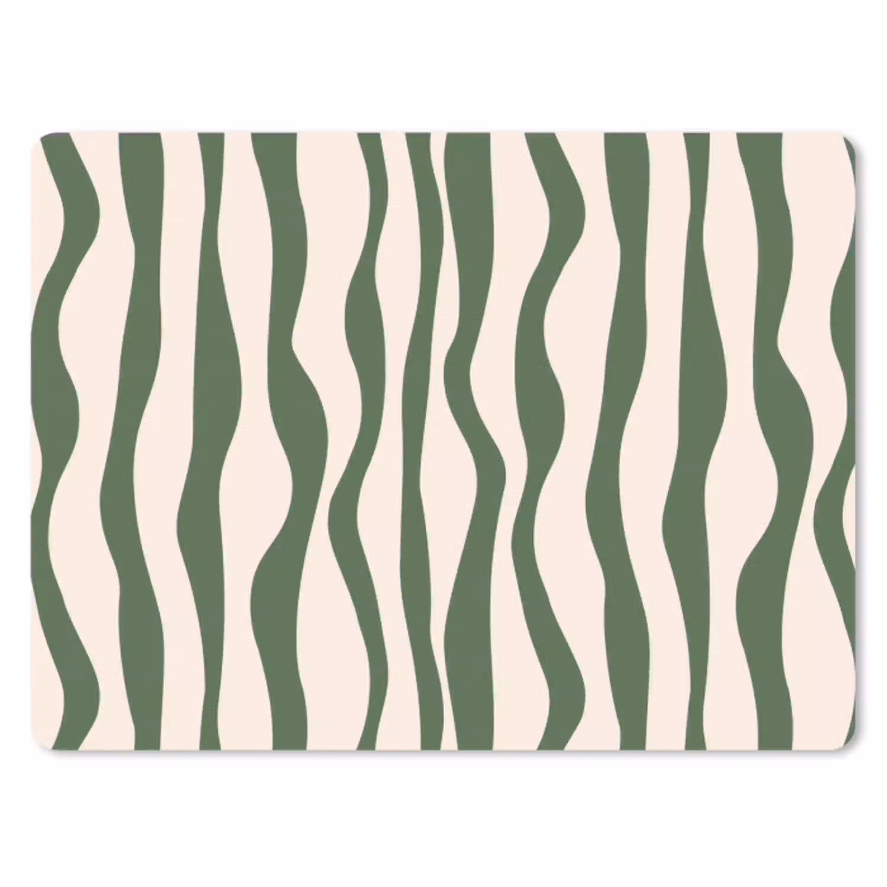 Golvende lijnen - Beige - Groen - Strepen - Abstract muismat rubber klein -3d